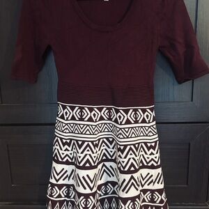 Burgundy and White Patterned Dress
